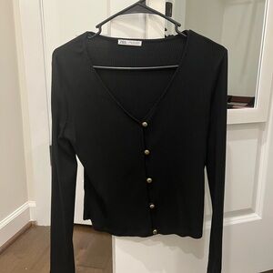 Zara Black Ribbed Button-Down Cardigan
